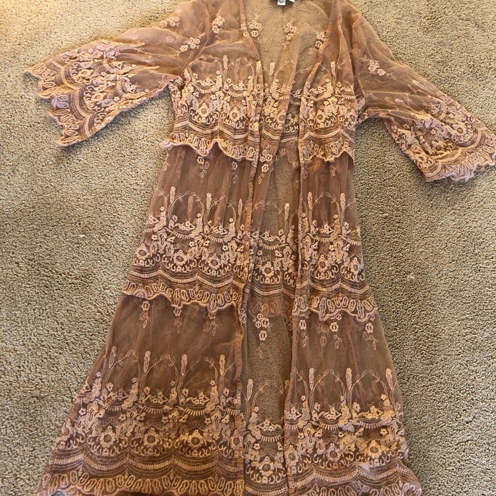 Embroidered Mesh Duster